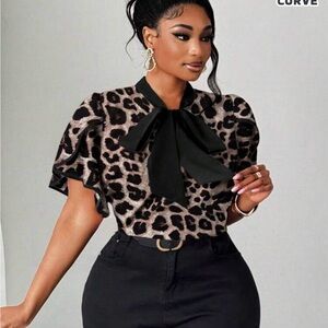 Leopard Print Blouse with Bow